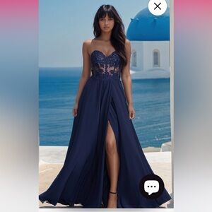 NWT PromGirl Sweetheart Sheer-Bodice Long Dress Gown in‎ Neptune Sz 6 $200